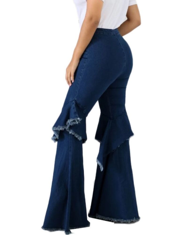 Calça Jeans Feminina Com Botão De Cintura Alta E Cintura Alta Justa