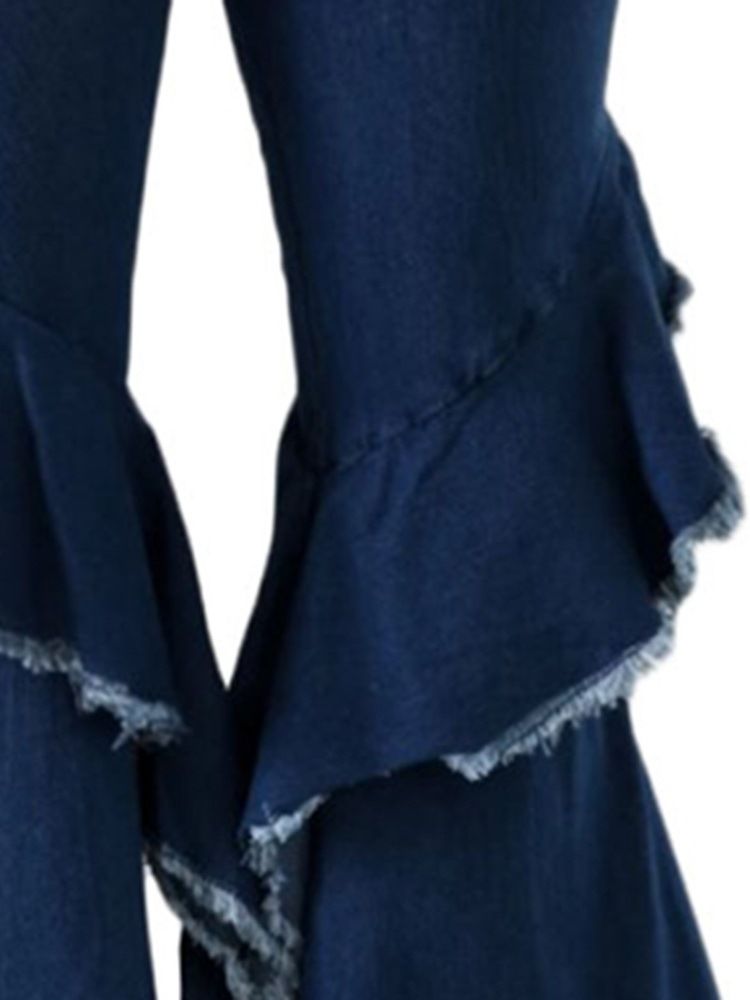 Calça Jeans Feminina Com Botão De Cintura Alta E Cintura Alta Justa