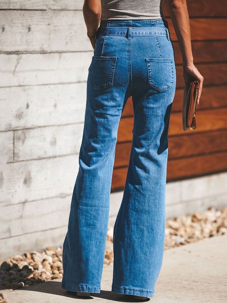 Calça Jeans Feminina Com Cadarço Bellbottoms Liso Zipper Slim