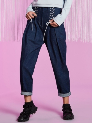 Calça Jeans Feminina Com Pernas Largas E Compridas