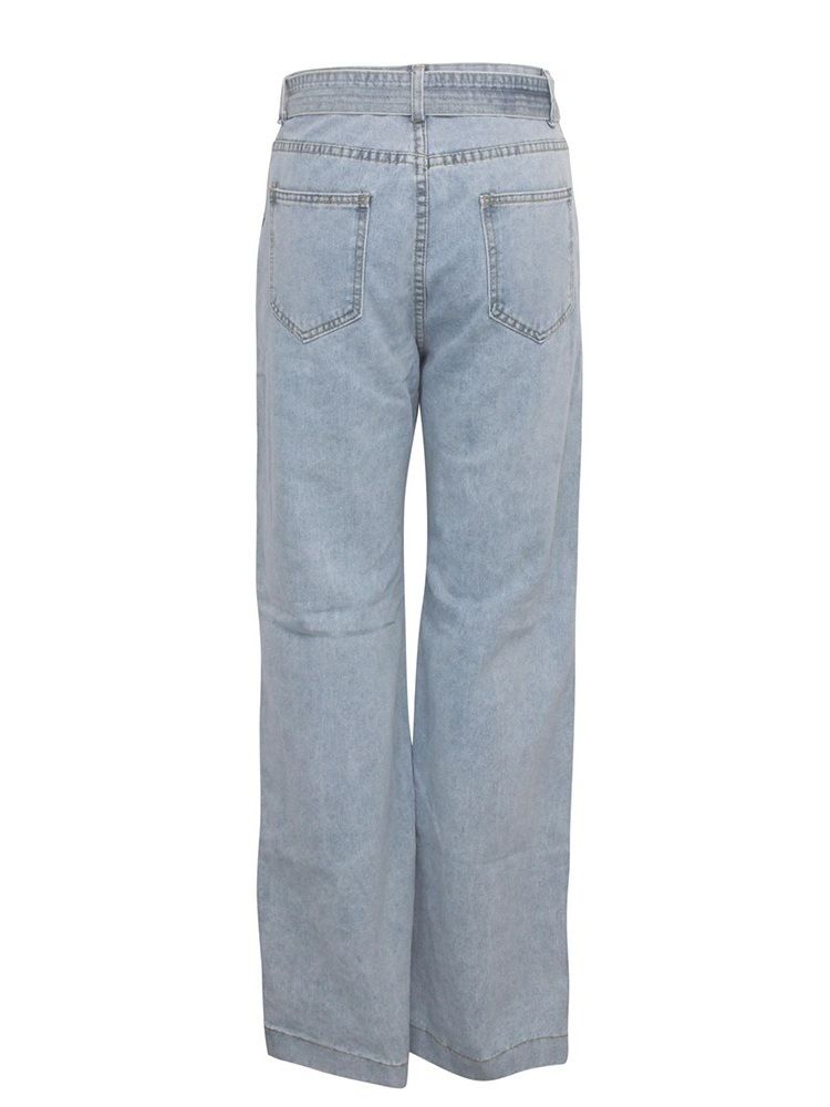 Calça Jeans Feminina Com Pernas Largas E Soltas Cintura Alta