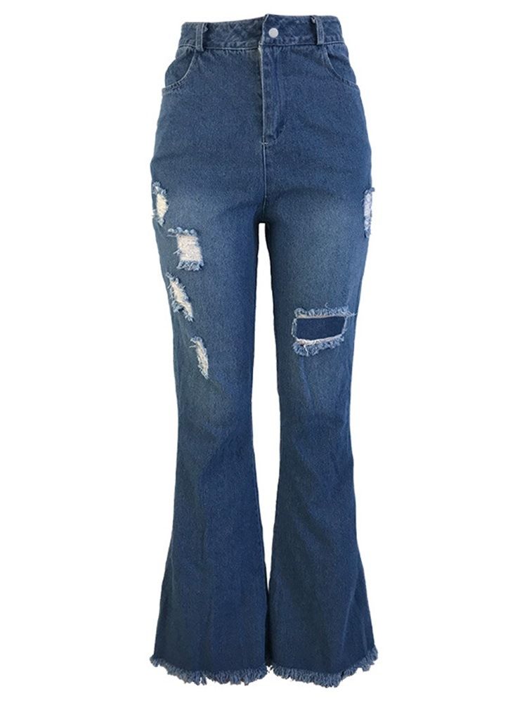 Calça Jeans Feminina Hole Bellbottoms Slim De Cintura Alta