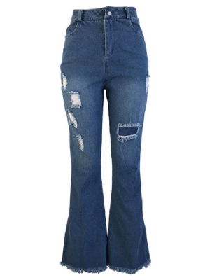 Calça Jeans Feminina Hole Bellbottoms Slim De Cintura Alta