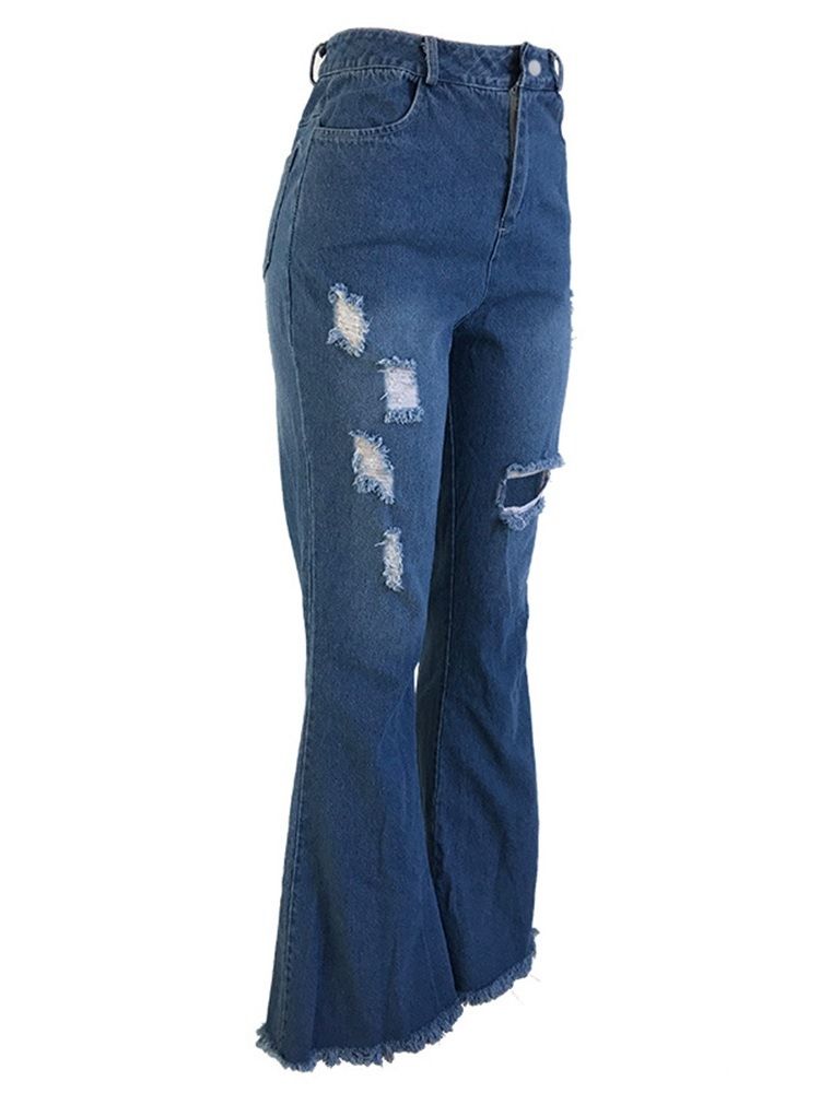 Calça Jeans Feminina Hole Bellbottoms Slim De Cintura Alta