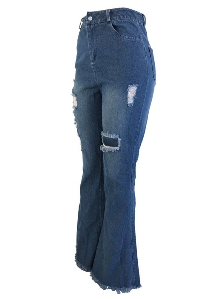 Calça Jeans Feminina Hole Bellbottoms Slim De Cintura Alta