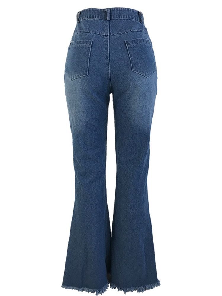 Calça Jeans Feminina Hole Bellbottoms Slim De Cintura Alta