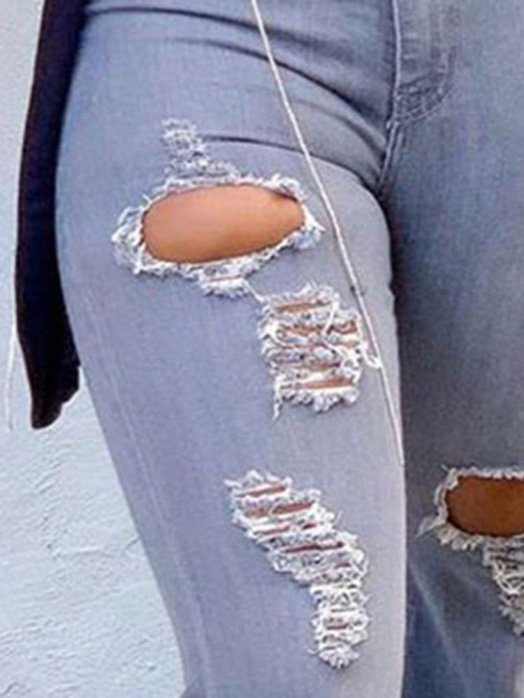 Calça Jeans Feminina Hole Plain Bellbottoms Cintura Alta Slim