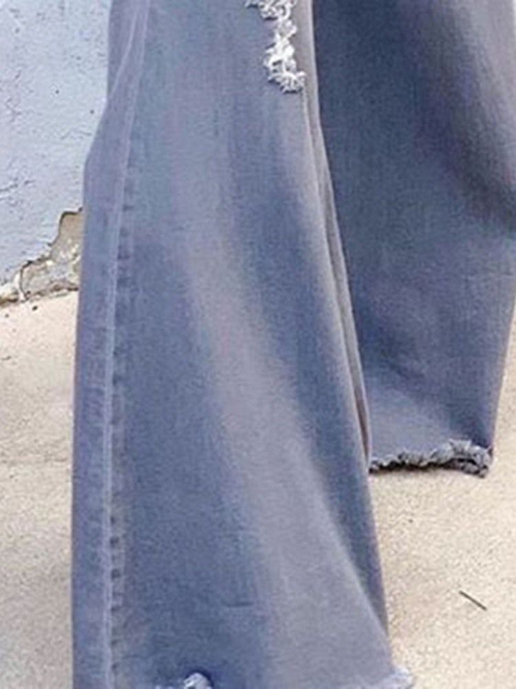 Calça Jeans Feminina Hole Plain Bellbottoms Cintura Alta Slim