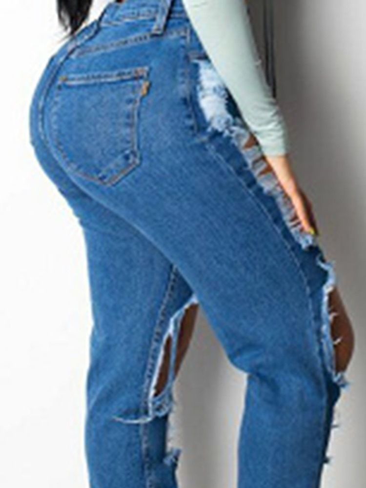 Calça Jeans Feminina Hole Slim Usada Com Cintura Alta