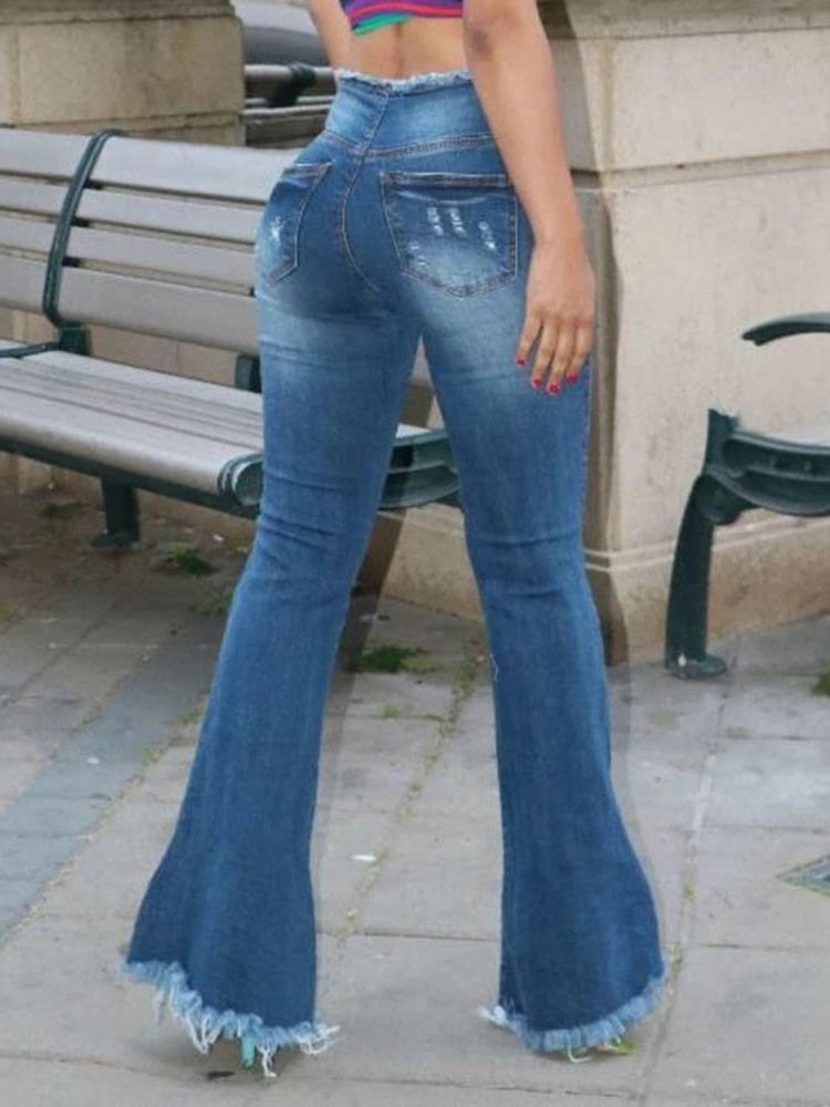 Calça Jeans Feminina Lisa Bellbottoms Hole Slim Cintura Alta