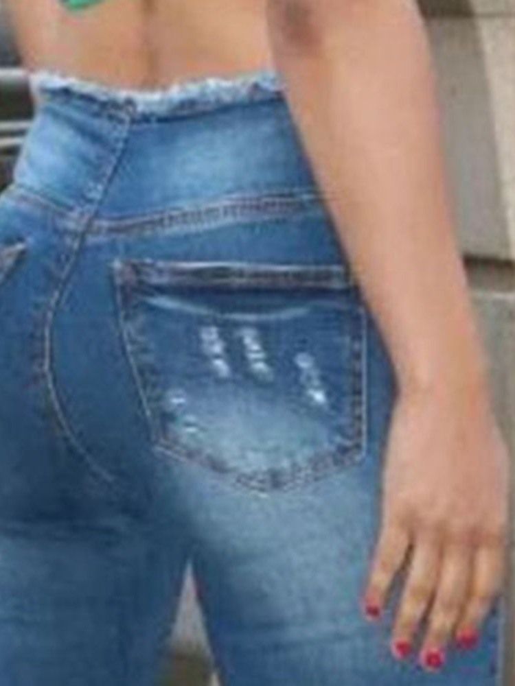Calça Jeans Feminina Lisa Bellbottoms Hole Slim Cintura Alta