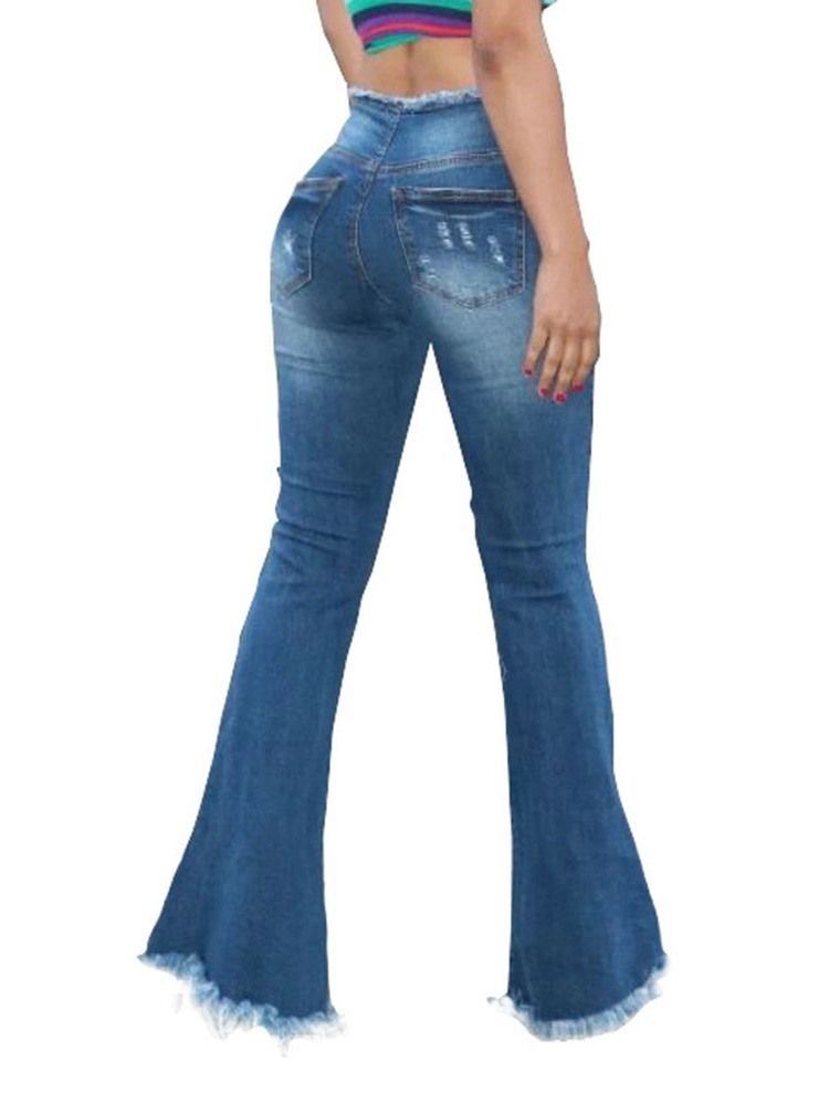 Calça Jeans Feminina Lisa Bellbottoms Hole Slim Cintura Alta