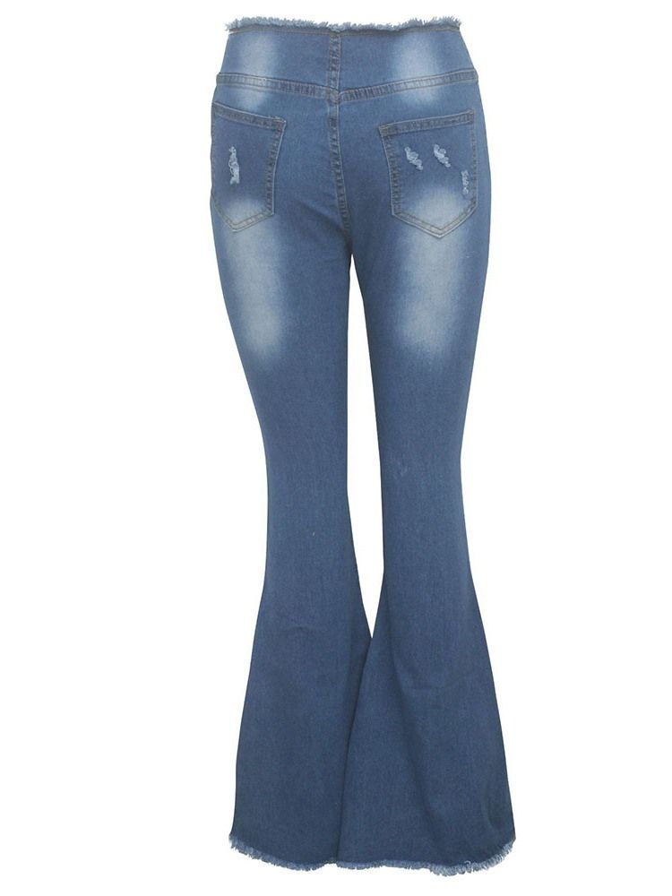 Calça Jeans Feminina Lisa Bellbottoms Hole Slim Cintura Alta