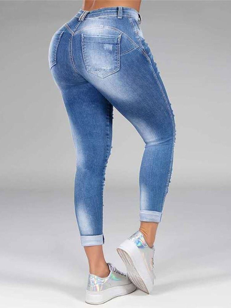 Calça Jeans Feminina Reta Com Zíper Liso E Cintura Média