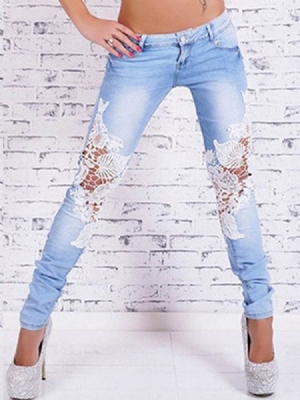 Calça Jeans Feminina De Retalhos De Cintura Baixa