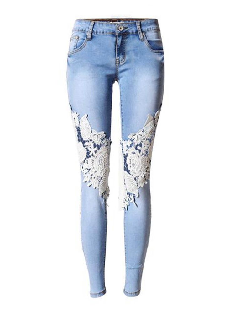 Calça Jeans Feminina De Retalhos De Cintura Baixa