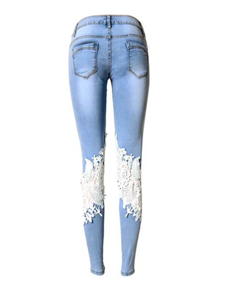Calça Jeans Feminina De Retalhos De Cintura Baixa