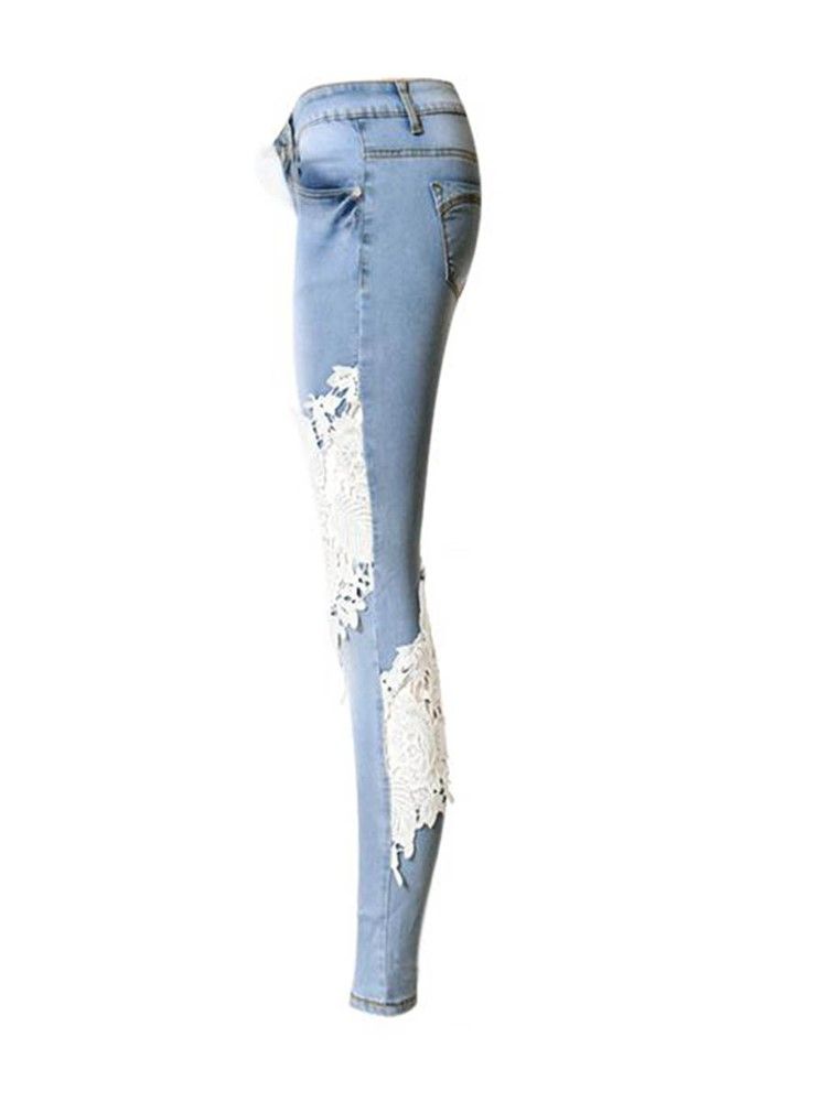 Calça Jeans Feminina De Retalhos De Cintura Baixa