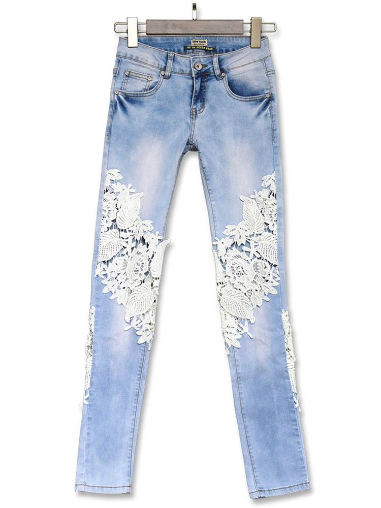 Calça Jeans Feminina De Retalhos De Cintura Baixa