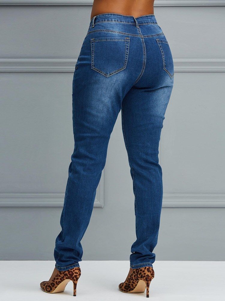 Calça Jeans Feminina Simples De Botão
