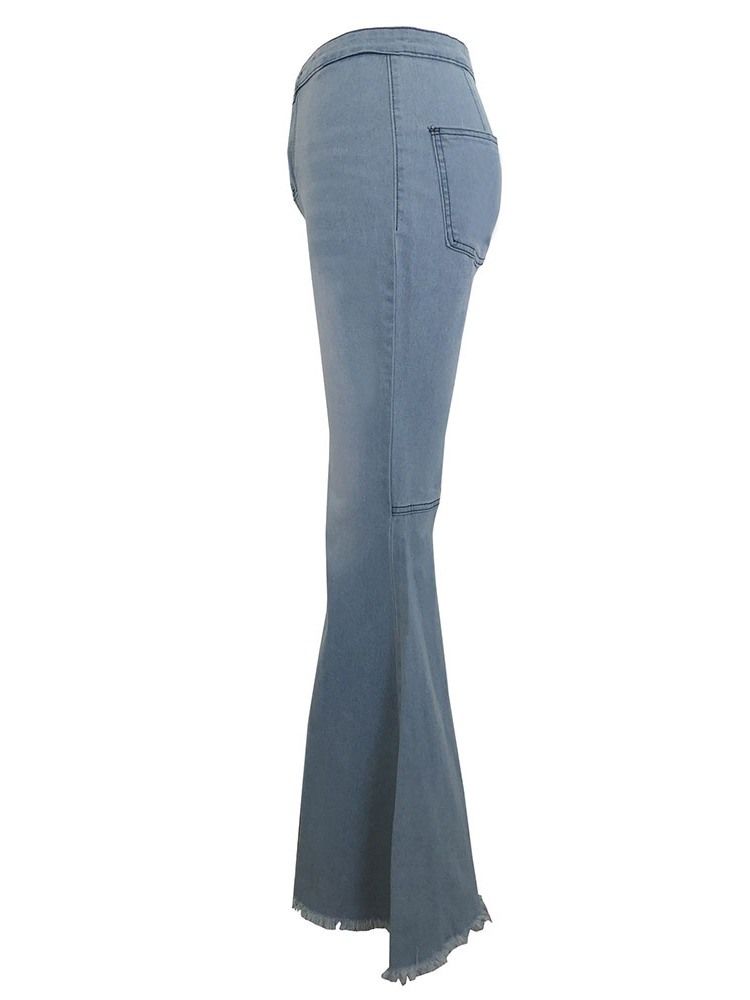 Calça Jeans Flare Simples Com Borla Fina E Cintura Média