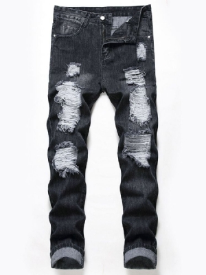 Calça Jeans Hole Zipper Cintura Média Masculina
