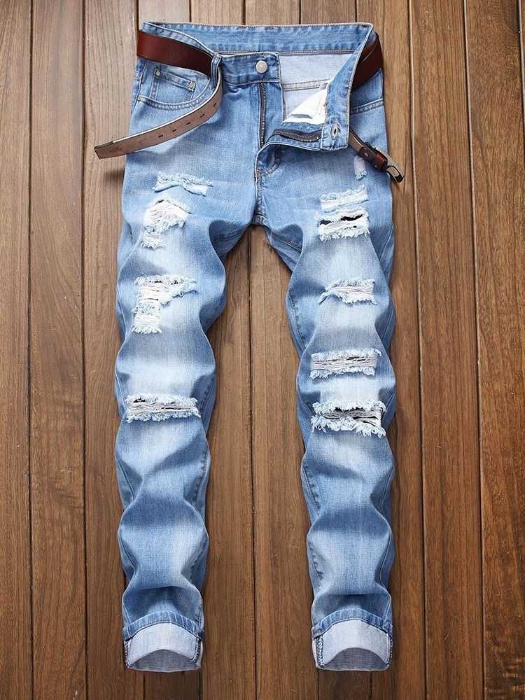 Calça Jeans Homem Cintura Metade Com Zíper Simples