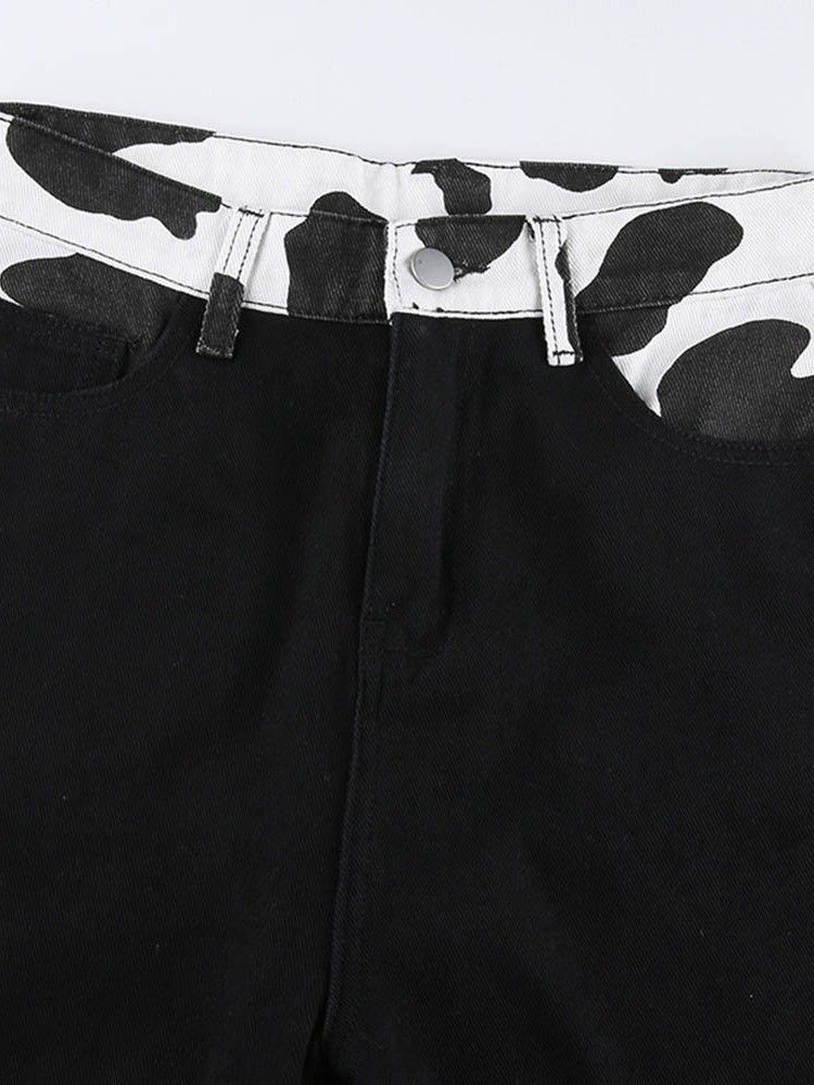 Calça Jeans Justa Feminina De Cintura Alta Estampada Em Bloco