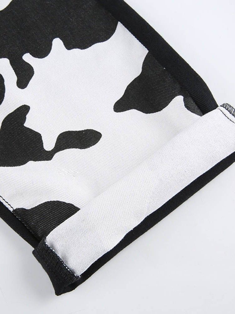 Calça Jeans Justa Feminina De Cintura Alta Estampada Em Bloco