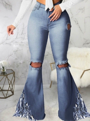 Calça Jeans Lisa Bellbottoms Hole Feminina Slim Mid Waist