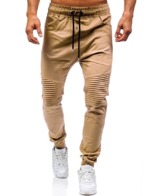 Calça Jeans Lisa Harem Plissada Casual Masculina Com Cordões