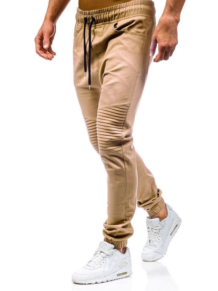 Calça Jeans Lisa Harem Plissada Casual Masculina Com Cordões