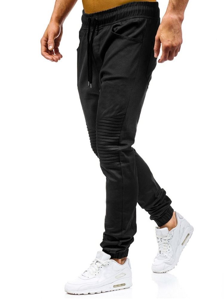 Calça Jeans Lisa Harem Plissada Casual Masculina Com Cordões