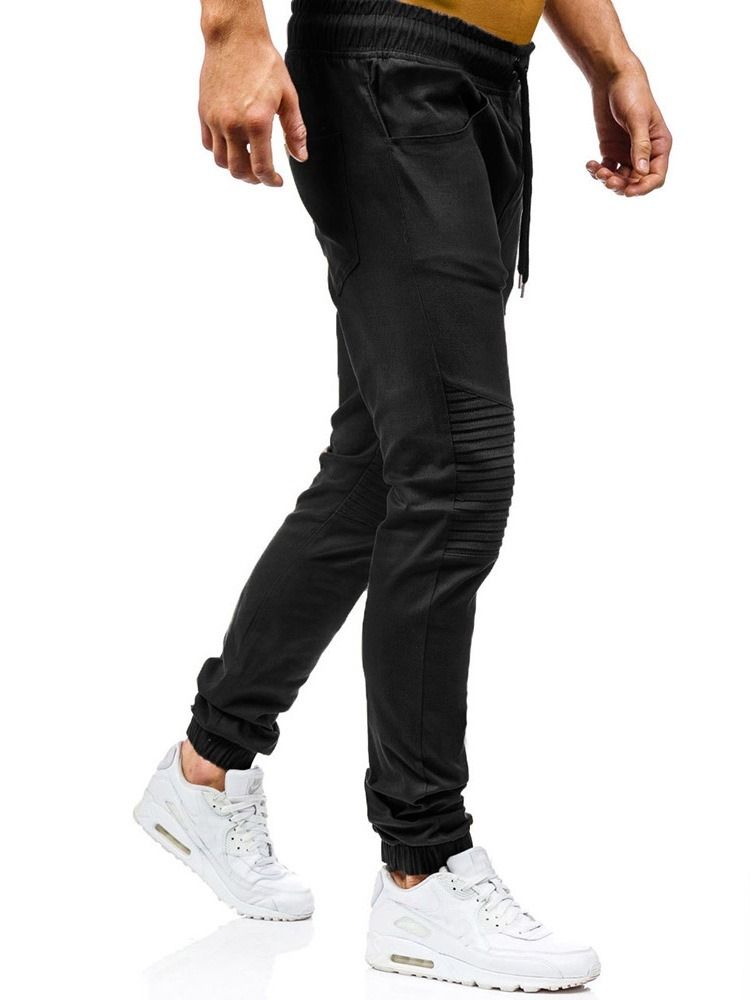 Calça Jeans Lisa Harem Plissada Casual Masculina Com Cordões