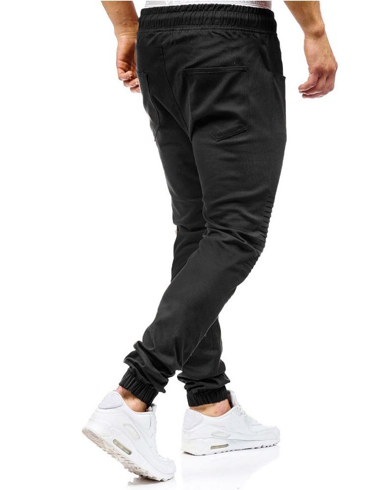 Calça Jeans Lisa Harem Plissada Casual Masculina Com Cordões
