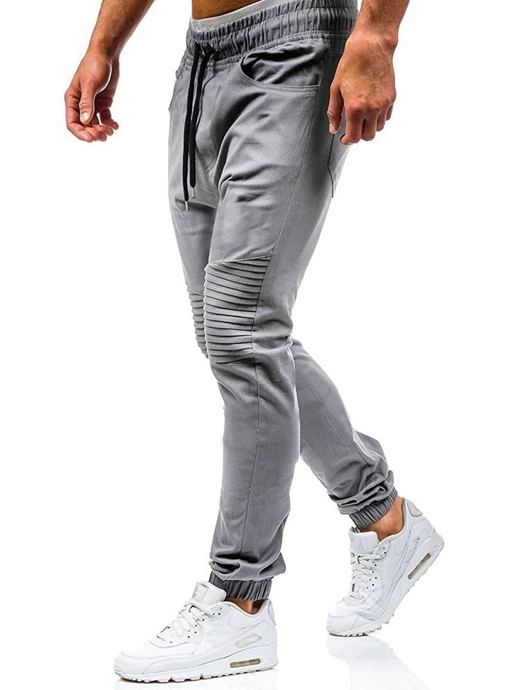 Calça Jeans Lisa Harem Plissada Casual Masculina Com Cordões