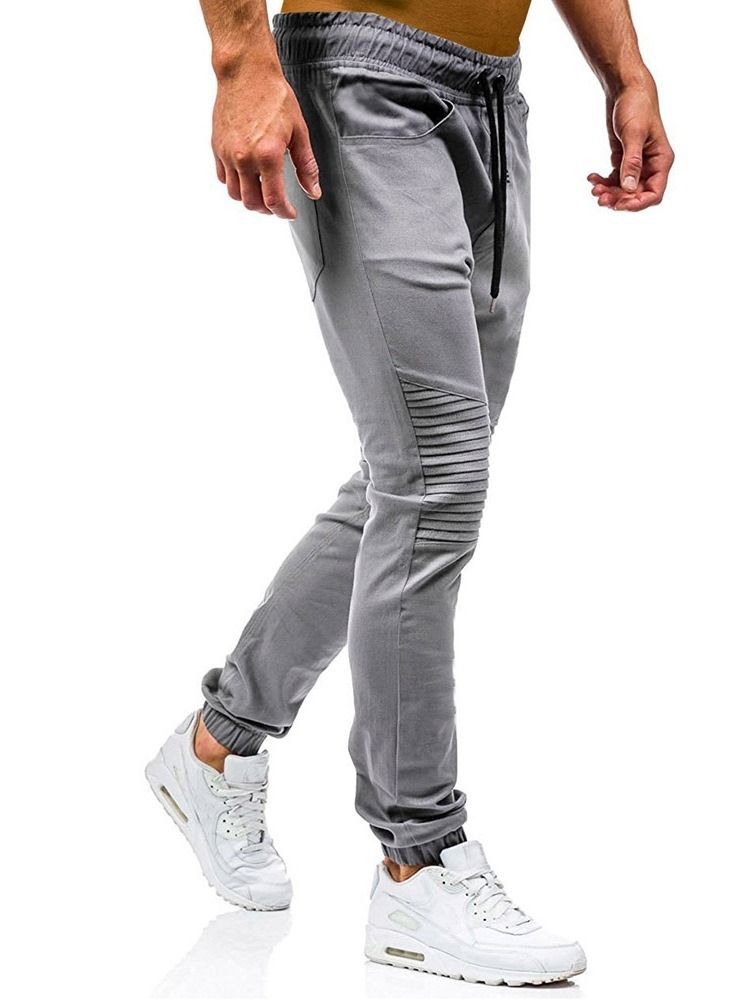 Calça Jeans Lisa Harem Plissada Casual Masculina Com Cordões