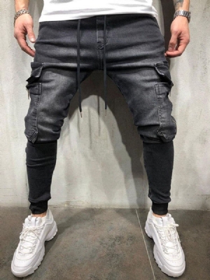 Calça Jeans Masculina Casual Com Cadarço No Bolso