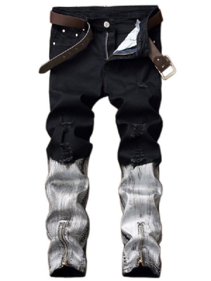 Calça Jeans Masculina Casual Zip Exclusivo Com Remendos