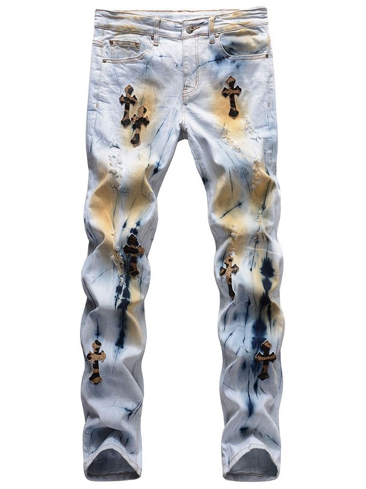 Calça Jeans Masculina De Cintura Média Hole European