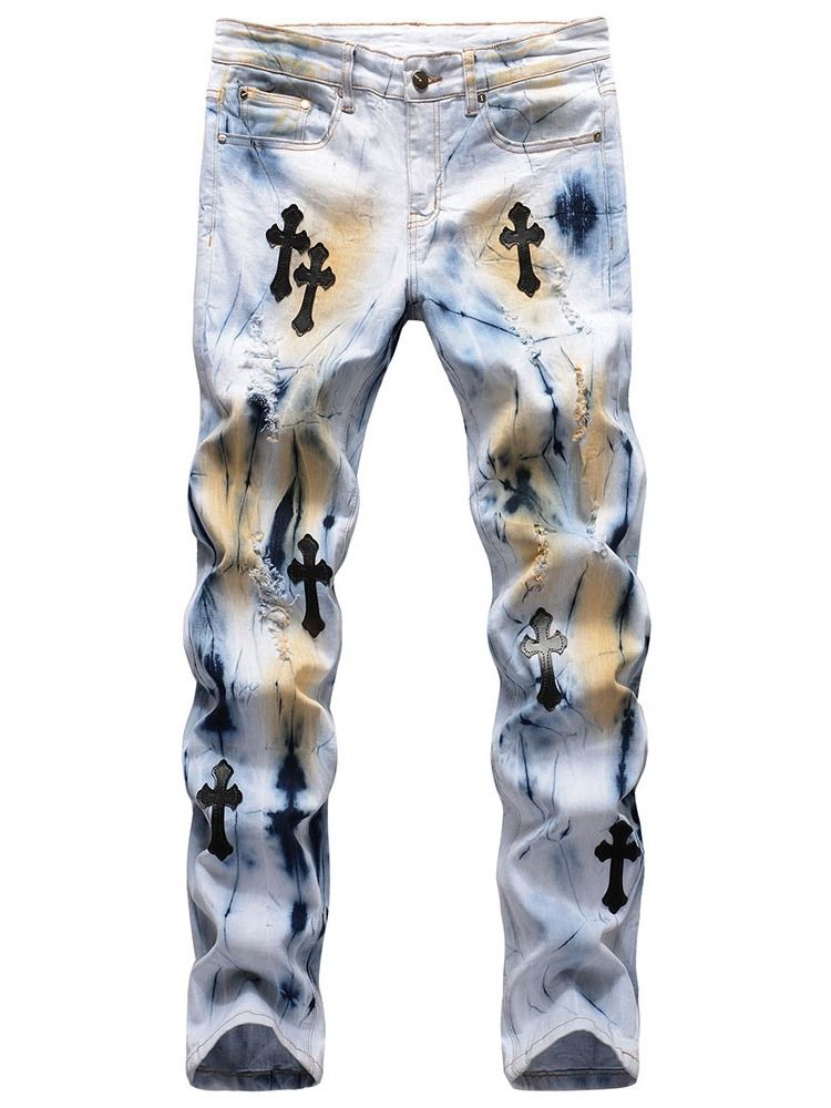 Calça Jeans Masculina De Cintura Média Hole European