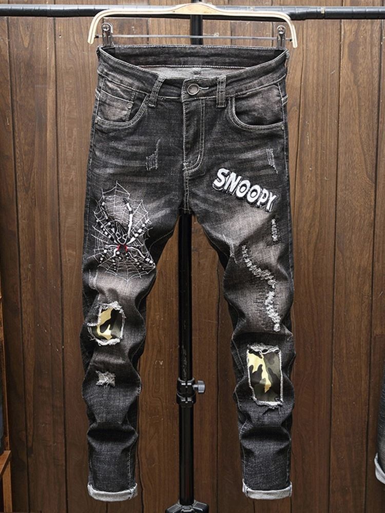 Calça Jeans Masculina Com Zíper Europeu De Botão Liso