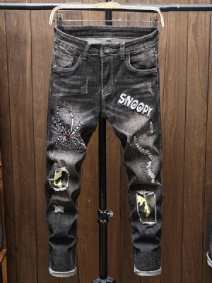 Calça Jeans Masculina Com Zíper Europeu De Botão Liso