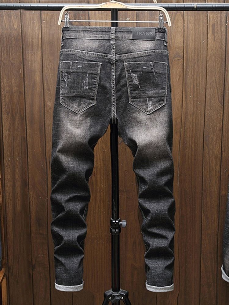 Calça Jeans Masculina Com Zíper Europeu De Botão Liso