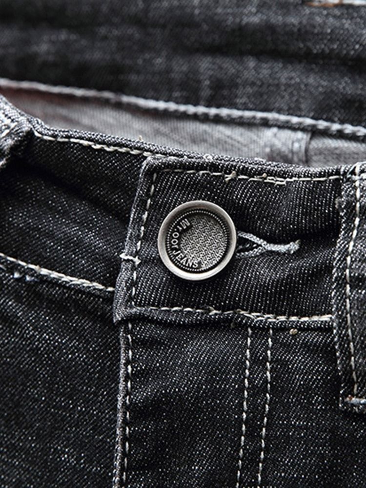 Calça Jeans Masculina Com Zíper Europeu De Botão Liso