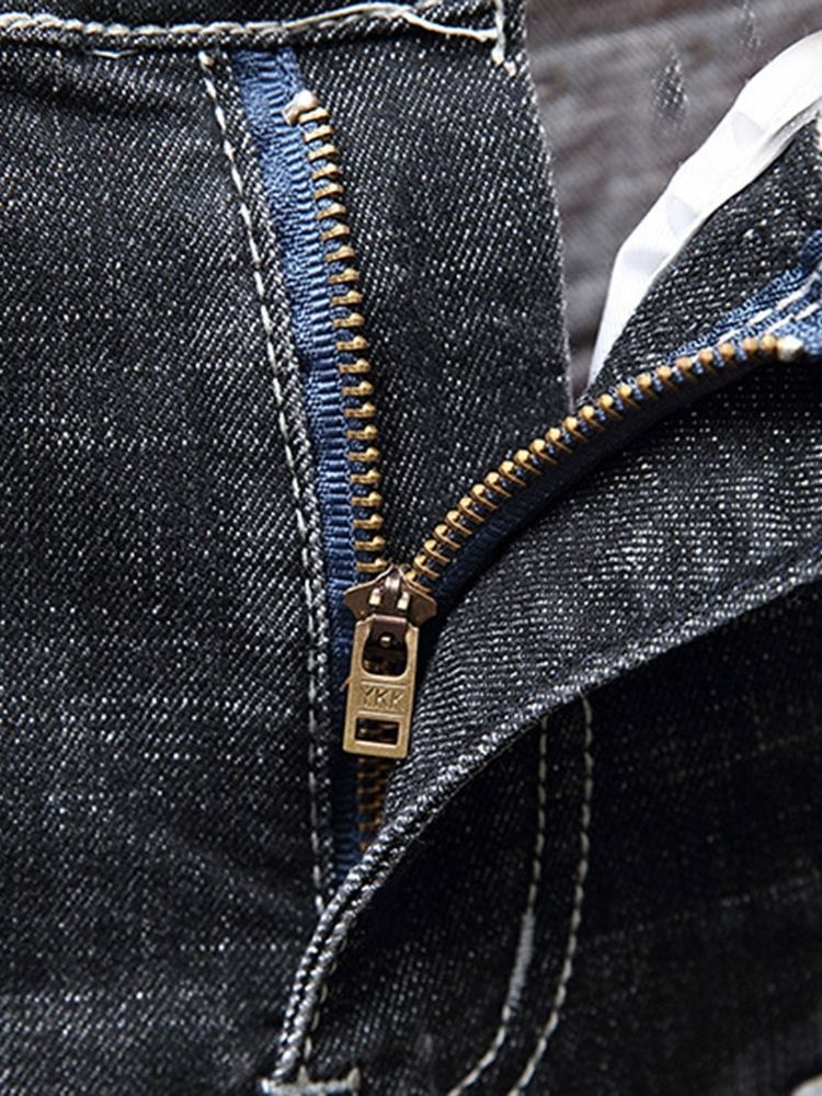Calça Jeans Masculina Com Zíper Europeu De Botão Liso