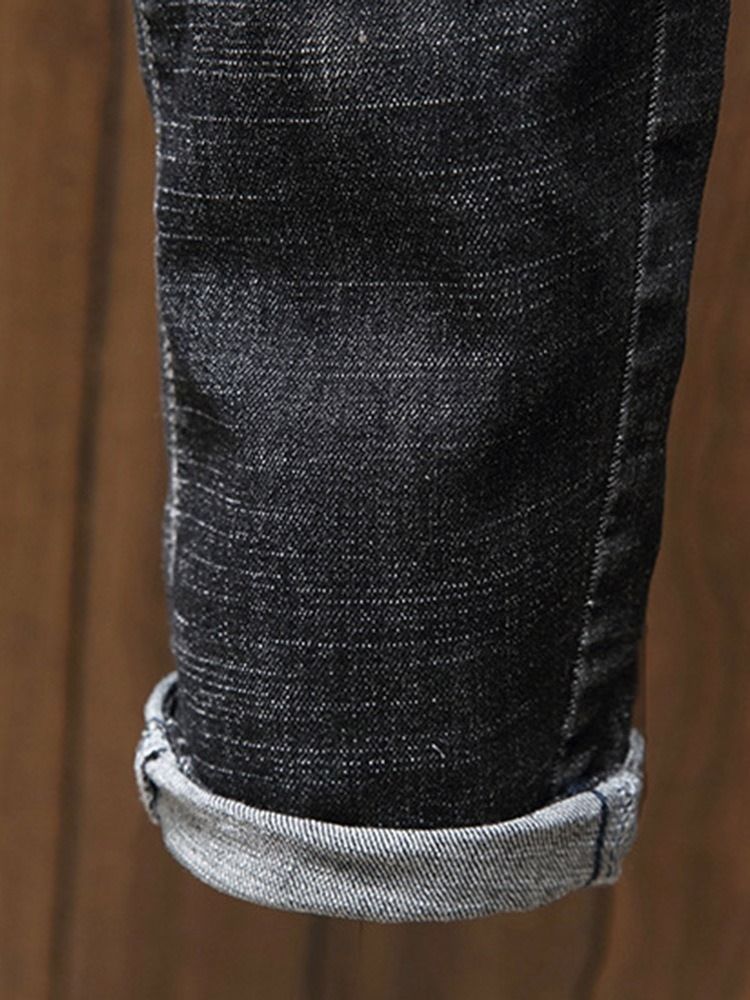 Calça Jeans Masculina Com Zíper Europeu De Botão Liso