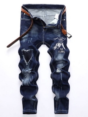 Calça Jeans Masculina Europeia Com Buraco Médio E Cintura Média