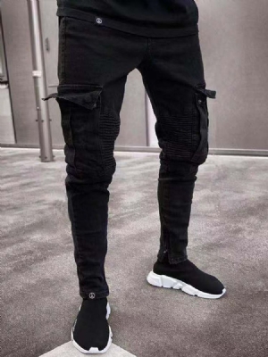 Calça Jeans Masculina Europeia Lisa De Cintura Média Bolso