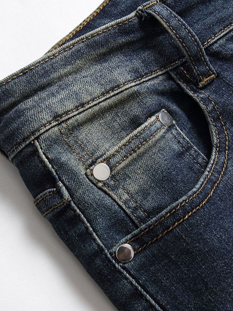 Calça Jeans Masculina Europeia Reta Patchwork Com Zíper